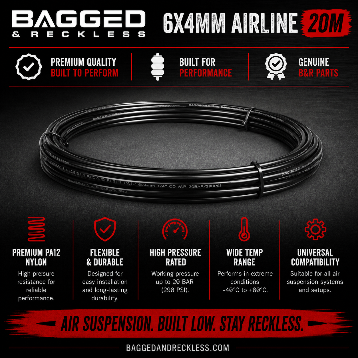 Bagged & Reckless PA12 Nylon Airline – 6x4mm – 20m Roll