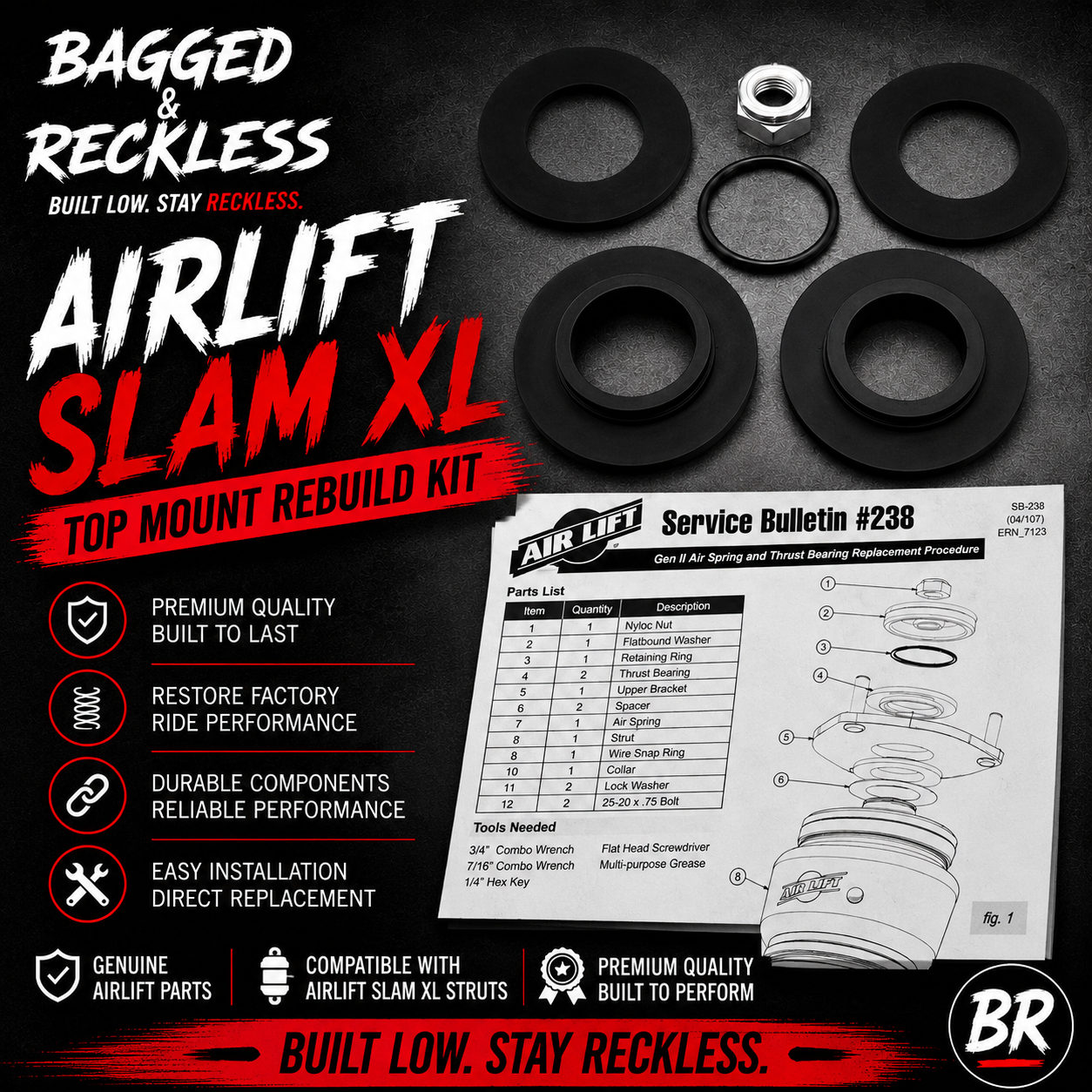 AIRLIFT TOP MOUNT BEARING REBUILD KIT - PRICED EACH